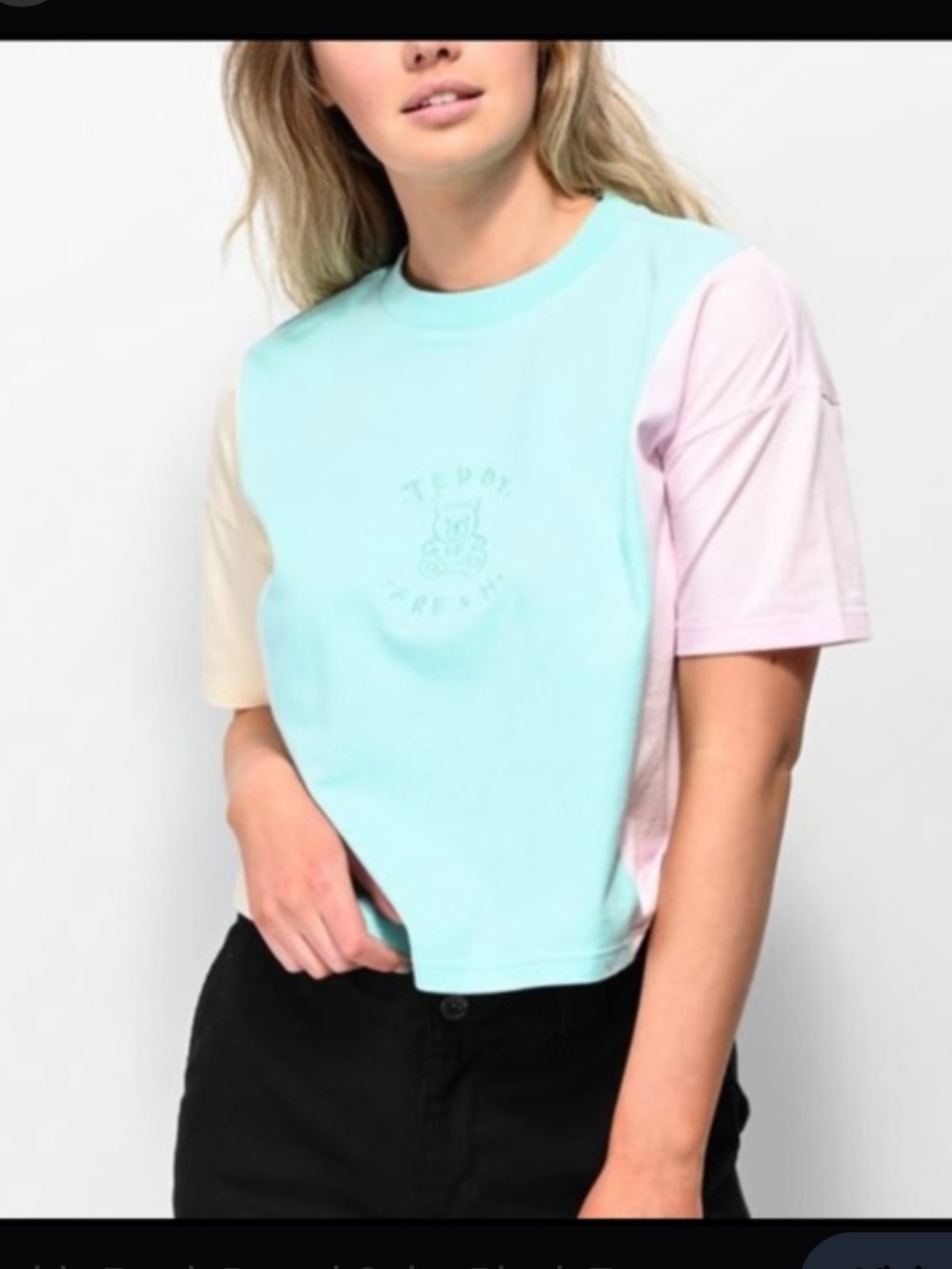 Teddy Fresh Pastel Color Block Tee in Blue & Pink
